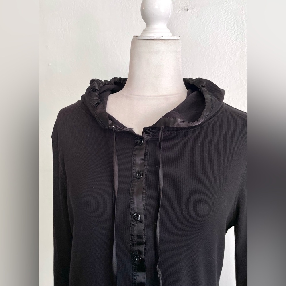 CHRISTINE ALEXANDER Cotton Modal Ribbon Lined Button Up Hoodie - Picture 2 of 6